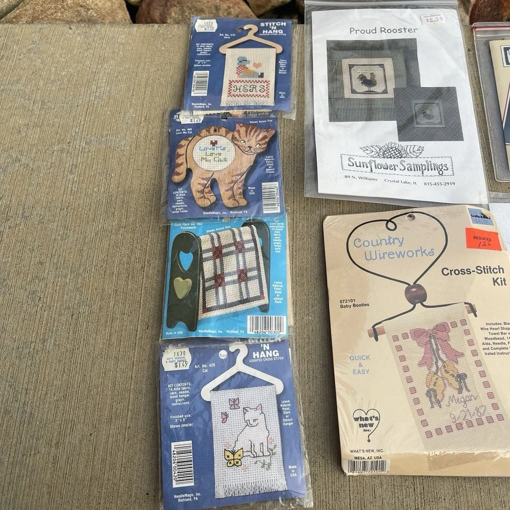 Vintage Cross Stitch Kit Lot Of 12 Mini Kits Some Framed Aida Cloth Instructions